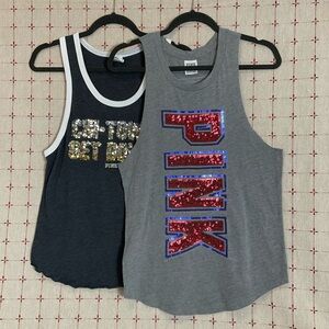 PINK Victorias Secret VS XS Racerback Tank Top Set USA Chi-Town Sequins